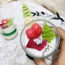 [제이쥬] 크리스마스초 하트트리 캔들 /소이캔들 오브제 인테리어소품 필라캔들 향초 아로마캔들 성탄절선물 연말선물 소이캔들 홈카페 캔들선물 방향제, 투명비닐백, 클린코튼