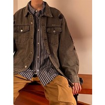 아메리칸 빈티지 워싱 디스트로이드 데님 코트 남녀공용 봄가을 루즈핏 자켓