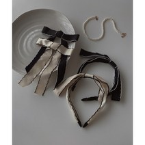 Jennie For Hair Ribbon 톤앤톤 라인 헤어리본 투톤 머리띠 헤어핀 세트 헤어밴드 머리핀
