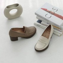 지쎄수제화 천연양가죽 청키미들힐 페니로퍼 6cm 통굽 펌프스-255 빅사이즈2color