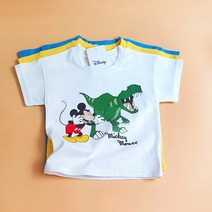 디즈니 유쾌한 미키 공룡 반팔 면 티셔츠 3 COLOR