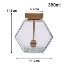 꿀병용기 꿀병 디스펜서 글라스자 허니 유리 220ml 미니 항아리 육각형 병 컨테이너 냄비 나무 스틱 숟가락 포장 병, 에이2
