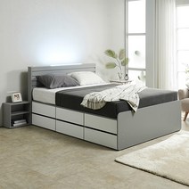 퍼즐 LED+USB형 높은 2단서랍침대 Q (전체 서랍형), 그레이화이트