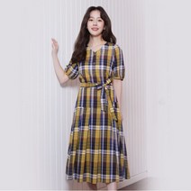 [올리비아하슬러] 체크 소재 포인트 벨티드 원피스