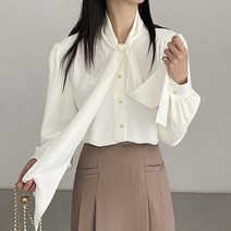 여성 스카프 블라우스 페미닌 프릴 아이보리 블랙