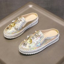 플라워 보석 큐빅 진주 장식 골드 실버 슬립온 슬리퍼 블로퍼 3cm