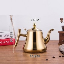 1L1.5L2L 스테인레스 스틸 두꺼운 물 주전자 주전자 필터 금속 가스 스토브 유도 밥솥 물 주전자 골드 실버, 골드1L
