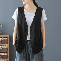 여성 오버핏 마 린넨 민소매 베스트 조끼