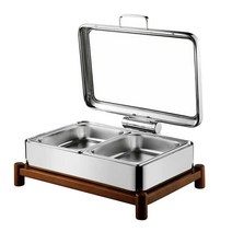 뷔페워머 접시 스프워머 원목 받침대 플레이팅 스텐, 직사각형  구멍 2칸 6L