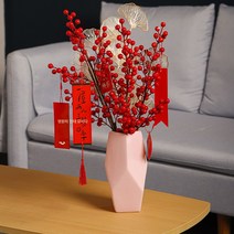 모던 도자기 화병 모사 꽃신방 거실 TV캐비닛 집 꾸미기 새해 웨딩 집들이 꽃꽂이 장식, 기하학꽃병핑크+포춘과일4+1(영원히미국)