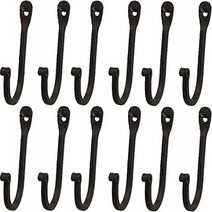 Early American Single Prong Wrought Iron Hooks Set of 12 - Rustic Curved Metal Fasteners - Decorati, 1