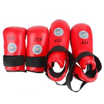 태권도 보호구 itf 장갑 발 가드 세트 보호대 발목 pu 가죽 itf 보호대 신발 boot boxing for adult child, 한 세트 레드, m