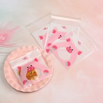 opp접착봉투 핑크돼지 쿠키포장비닐 500매 묶음 발렌타인데이 초콜릿 쿠키 마카롱 사탕 선물 포장지, 1세트
