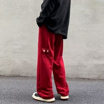레드 팬츠 오버사이즈 디자인 미국식 힙합 후드 남구 빈티지 대미지 팬츠
