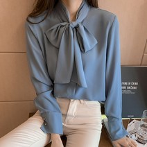 블라우스 여성 정장 셔츠 프렌치 흰색 셔츠 암컷 긴 -졸림시 치폰 탑 2023 봄과 가을 새로운 기질 리본베이스 셔츠
