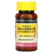 Mason Natural 비타민A C D가 함유된 츄어블 대구 간유 오렌지 츄어블 100정