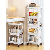 이동식선반 바퀴달린선반 수납대 진열대 철제선반 폴딩수납장, 4. 2 층 화이트 오픈 타입  도르래 + 훅