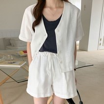 디오트 몰성늑 브이넥 린넨 자켓 숏팬츠 세트