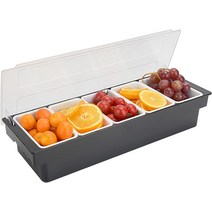 Ice Chilled Serving Tray Condiment Pots Condiment Server，Plastic Dispenser Tray for Catering Dips T, 02 5 Compartments