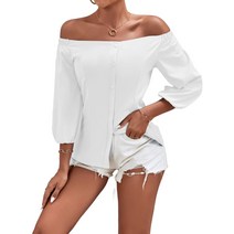 LYANER 여성 오프숄더 블라우스 찰랑 포인트 에스닉 플립 카라 정품보장