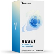 고양이영양제 개와 고양이를 위한 VetVittles Reset NAD 부스터 - 건강한 노화 세포 복구 에너지 증가 및 대사 지원을 효과적인 NR 레스베라트롤 보충제- 60 캡슐