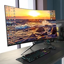 사무실 PC방 27인치 컴퓨터 LCD 모니터 커브드 32인치, 24인치 흰색 보더리스 곡면 게이밍 내장스피커