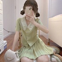 느슨한 일본 레이스 인형 칼라 셔츠의 여름 정장 여학생 한국어 버전 작은 신선한 주름 치마 투피스, 재킷 스커트 
