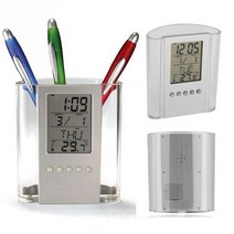 디지털 LCD 알람 시계 책상 펜 연필 홀더 온도계 시계, 시계온도계BL01521