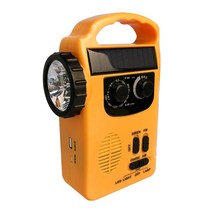 LED 램프가있는 실외 비상 손 크랭크 태양 다이나모 AM/FM 라디오 파워 뱅크, 주황색