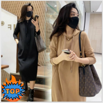 여성 슬림핏 후드 원피스 원피스 날씬해 보이는 후드 티셔츠 원피스
