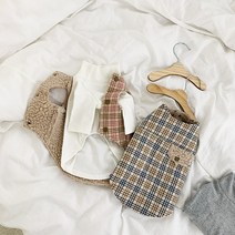 유앤펫 강아지옷 도톰 체크 무스탕 조끼(null), 블루