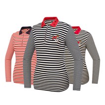 퍼스트스타 여성 클래식 카라 집업티 I-01 부드럽고 포근한 스트라이프 반집업 등산 골프 카라티