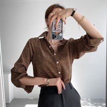 어나더원) 레오파드 남방 간절기 구김없는 이너 셔츠 호피 블라우스