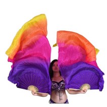 도매 밸리 댄스 실크 베일 쌍 가벼운 무게 다채로운 흐르는 대금 접는 팬 Bellydance 성능 쇼 소품 180cm 너슬 부채, 210cmX90cm, Option16
