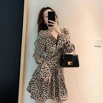 레오파드패턴 프릴 원피스 뒷지퍼
