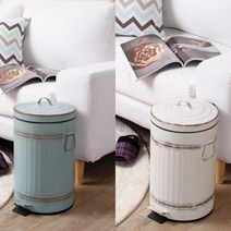 빈티지 5L 12L 철제 폐달 휴지통 카페 가정 화장실 엔틱 쓰레기통, 민트-대