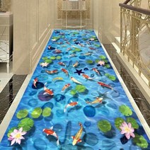 3d 카페트 입체 착시 트릭아트 복도 통로 속임수 싱크홀 카펫 발 매트 미끄럼 방지, 폭 90cm 길이 1m, 공작 블루