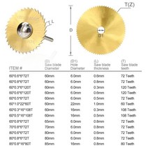밴드쏘 각도 절단기 목공 공구XCAN-HSS M2 톱 블레이드 60/80mm 72T 티타늄 코팅 미니 커터 회전 공구 목, 1.CN, 80x0.8x6x72T