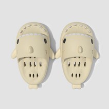 플랜와이 남녀공용 미끄럼방지 샤크 상어 욕실 물놀이 커플슬리퍼, 베이지