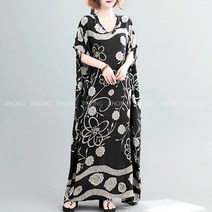 지홍 JIHONG 여름 빅사이즈 롱 원피스 루즈핏 휴가 바캉스 마담 미시