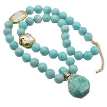 향수 고체 아로마 목걸이 GuaiGuai 쥬얼리 자연 화이트 케시 진주 블루 라운드 아마존 Amazonite 병 펜던트 레이디 귀여운