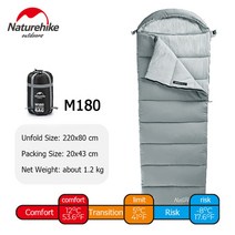 캠핑침낭 차박용침낭 사계절침낭 Naturehike new arrival 야외 웨어러블 망토 침낭 겨울 캠핑 하이킹 플러스 퀼트 게으른 침낭 초경량 컴팩트 23 23, 02 M180 Gray