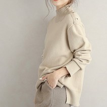 공블리 여성용 숄더 버튼 터틀넥 니트티 CST1280