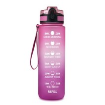 동기 부여 시간 마커 앰프가있는 1l 32oz 물병 밀짚 bpa 무료 무독성 누출 방지 체육관 야외 스포츠 음주, 분홍