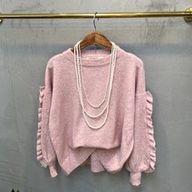 럭키567 / 러블리 프릴소매 울 라운드넥 니트