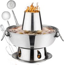 신선로 1.8 L 홈 스테인레스 스틸 냄비 중국 퐁듀 양고기 숯 서빙 트레이 조리기구 파티 삶은 음식 야채, 01 silver, 한개옵션1
