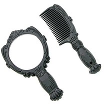 블랙 공주 미니 거울 빗 세트 1개 손 머리빗 휴대, 1, 본상품선택