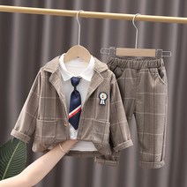 AMAZACER 소년 봄과 가을 정장 2021 새로운 아기 넥타이 셔츠 카디건 정장 세 조각 정장 어린이 의류 공장 도매