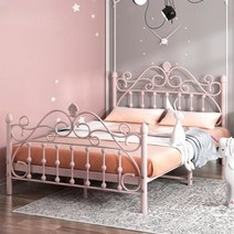 핑크 공주침대 철제 유럽풍 프레임 퀸사이즈 엔틱 철재, 1800mmx2000mm, A 핑크