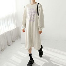 여성 맨투맨 원피스 긴팔 오버핏 롱 맥시 프린팅 박스 BN76